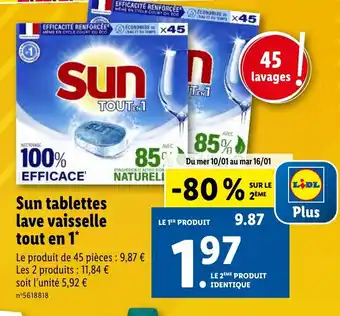 Lidl Sun tablettes lave vaisselle tout en 1* offre