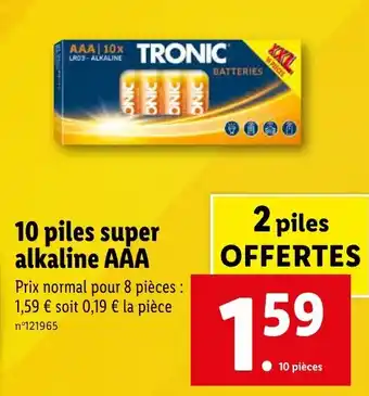 Lidl 10 piles super alkaline AAA offre