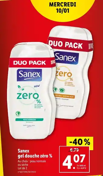 Lidl Sanex gel douche zéro % offre