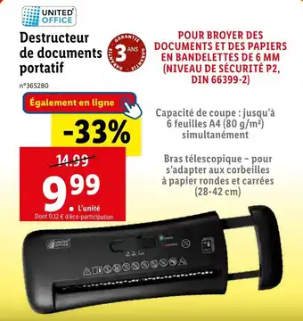 Lidl Destructeur de documents 3A portatif offre