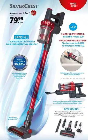 Lidl Aspirateur sans fil 2 en 1* offre