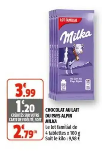 Coccimarket Chocolat Au Lait Du Pays Alpin Milka offre