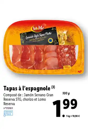 Lidl Tapas à l'espagnole offre