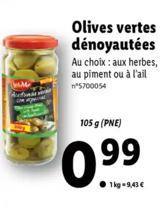 Lidl Olives Vertes Dénoyautées offre
