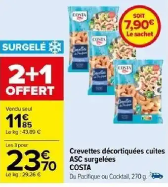 Carrefour Crevettes décortiquées cuites ASC surgelées COSTA offre