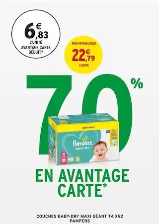 Intermarché COUCHES BABY-DRY MAXI GÉANT T4 X92 offre