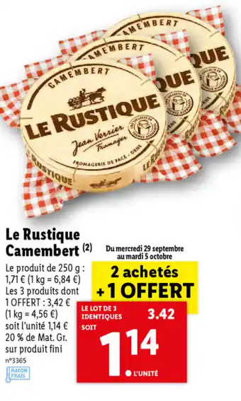 Lidl Le Rustique Camembert offre