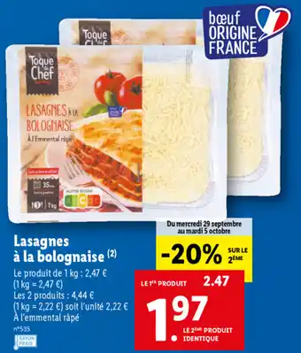 Lidl Lasagnes à la Bolognaise offre