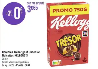 Casino Supermarchés Kellogg’s céréales trésor goût chocolat noisettes offre