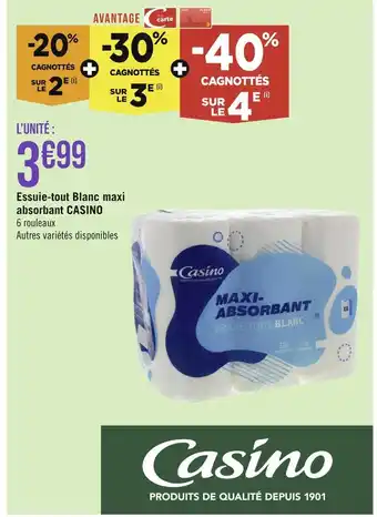 Casino Supermarchés Casino essuie-tout blanc maxi absorbant offre