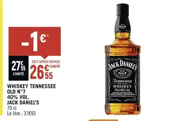 Petit Casino Jack daniel’s whiskey tennessee old n°7 40% vol offre