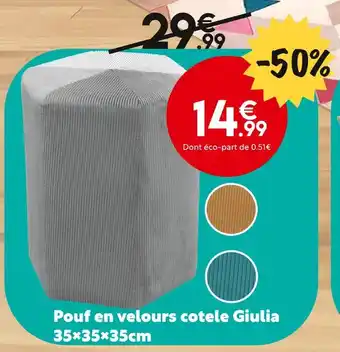 Maxi Bazar Pouf en velours côtelé giulia 35x35x35cm offre