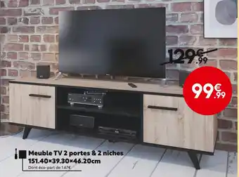 Maxi Bazar Meuble tv 2 portes & 2 niches 151.40x39.30x46.20cm offre