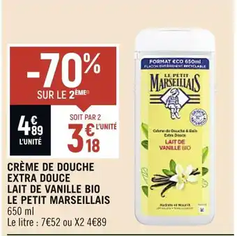Spar Le petit marseillais crème de douche extra douce lait de vanille bio offre