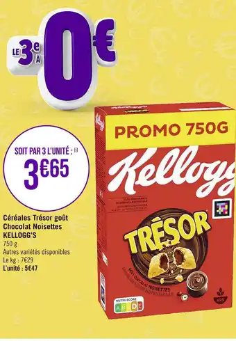 Casino Supermarchés Kellogg’s céréales trésor goût chocolat noisettes offre