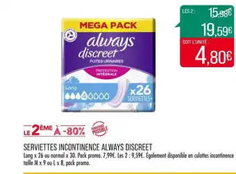 Match Always discreet serviettes incontinence offre