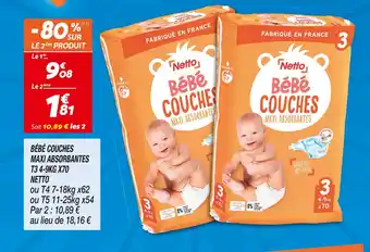 Netto Netto bébé couches maxi absorbantes t3 4-9kg x70 offre