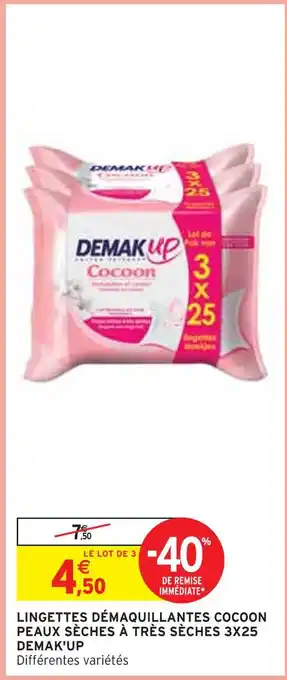 Intermarché Demak'up lingettes démaquillantes cocoon peaux sèches à très sèches 3x25 offre