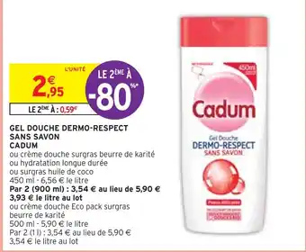 Intermarché Cadum gel douche dermo-respect sans savon offre