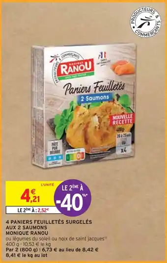 Intermarché Monique ranou 4 paniers feuilletés surgelés aux 2 saumons offre
