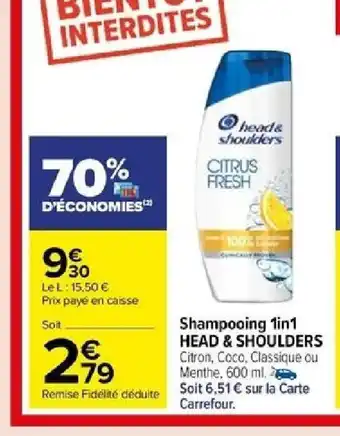 Carrefour Shampooing 1in1 HEAD & SHOULDERS offre