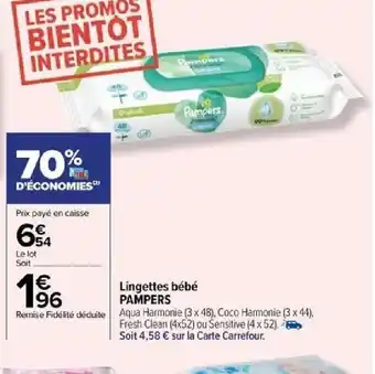 Carrefour Lingettes bébé PAMPERS offre