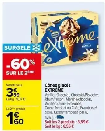 Carrefour Cônes glacés EXTRÊME offre