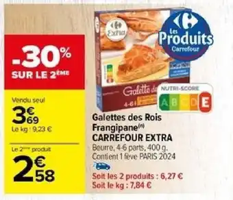 Carrefour Galettes des Rois Frangipane CARREFOUR EXTRA Beurre, 4-6 parts, 400 g. Contient 1 feve PARIS 2024 offre