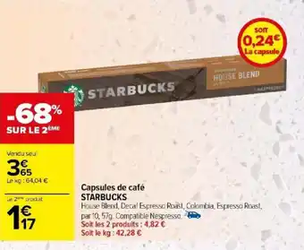 Carrefour Capsules de café STARBUCKS offre