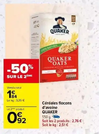 Carrefour Céréales flocons d'avoine QUAKER offre