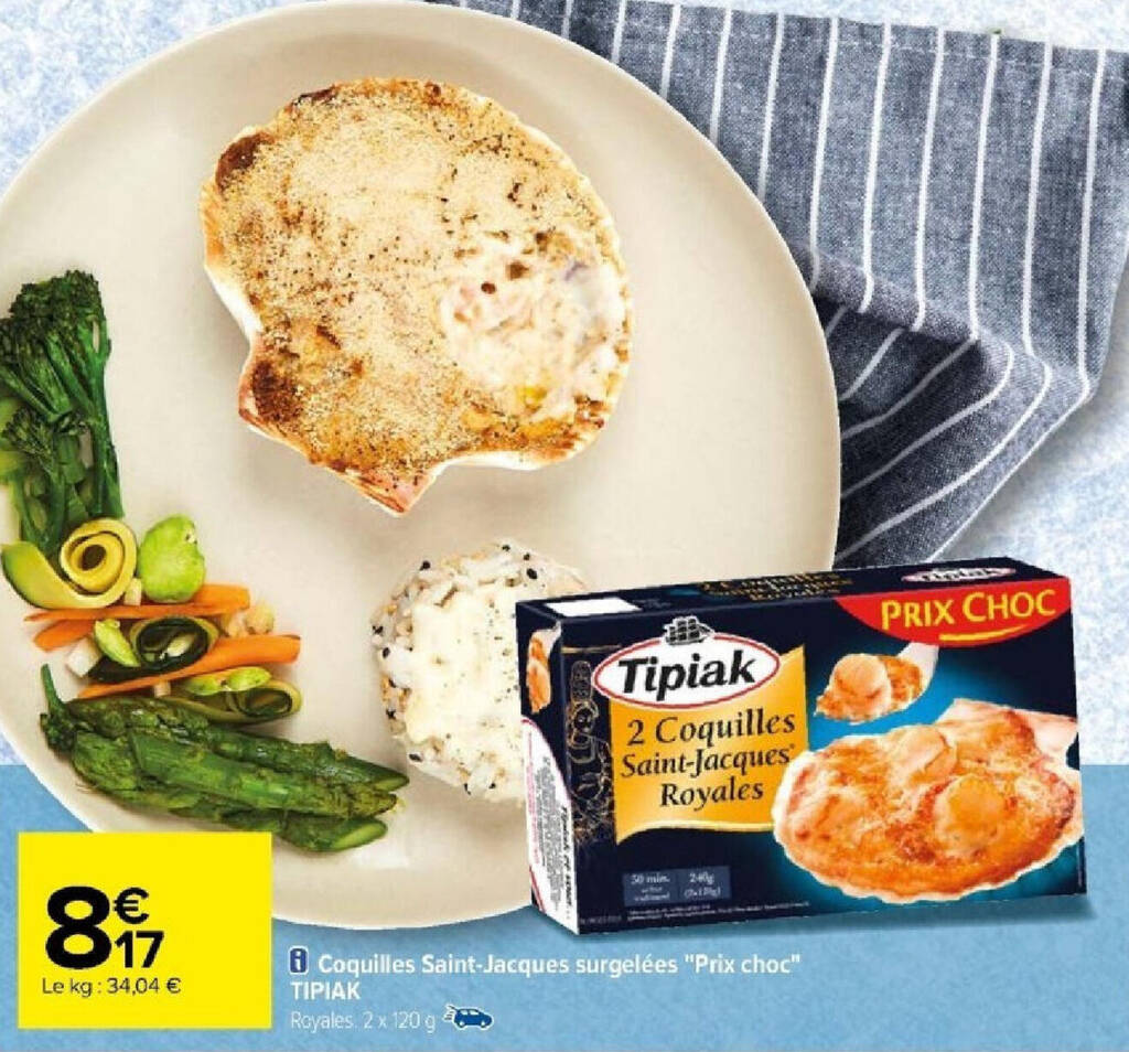 Promo Coquilles SaintJacques surgelées "Prix choc" TIPIAK chez Carrefour