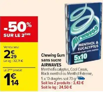 Carrefour Chewing Gum sans sucre AIRWAVES offre