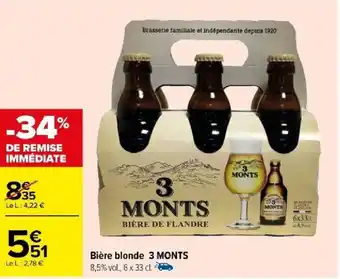 Carrefour Bière blonde 3 MONTS offre