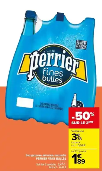 Carrefour Eau gazeuse minérale naturelle PERRIER FINES BULLES offre