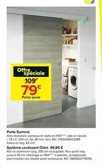 Castorama Porte Summa, Système Coulissant Oléni offre
