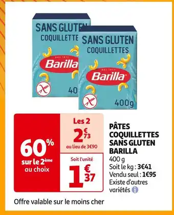 Auchan Supermarché Barilla pâtes coquillettes sans gluten offre