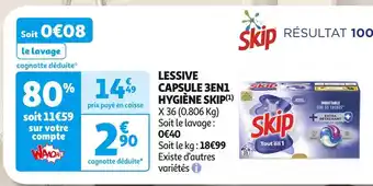 Auchan Supermarché Skip lessive capsule 3en1 hygiène(1) offre