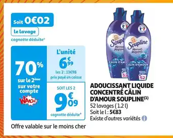 Auchan Supermarché Soupline adoucissant liquide concentré câlin d'amour(1) offre
