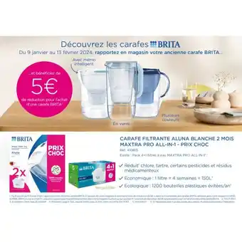 Auchan Carafe filtrante aluna + 2 cartouches offre