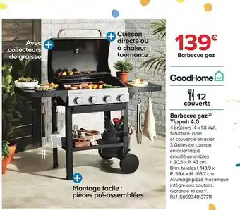 Castorama Barbecue Gaz Tippah 4.0 Goodhome offre