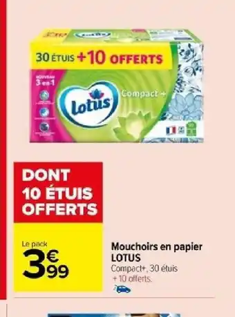 Carrefour Mouchoirs en papier LOTUS offre