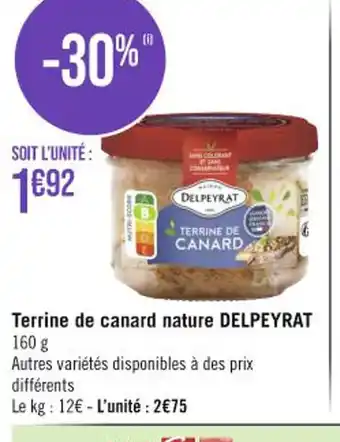 Casino Supermarchés Terrine de canard nature DELPEYRAT 160 g offre