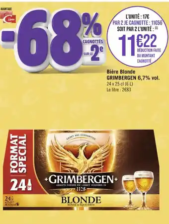Casino Supermarchés Bière Blonde GRIMBERGEN 6,7% vol. offre