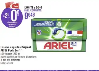 Casino Supermarchés Lessive capsules Original ARIEL Pods 3en1 offre