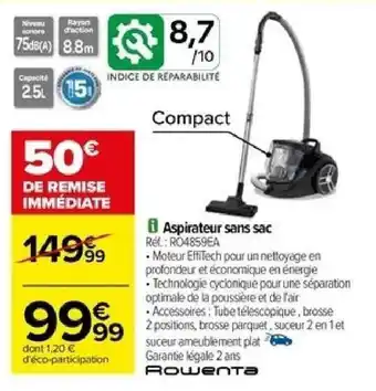 Carrefour Aspirateur sans sac Rét: RO4859EA offre