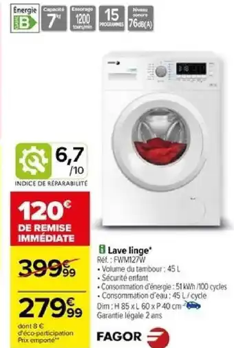 Carrefour Lave linge* offre