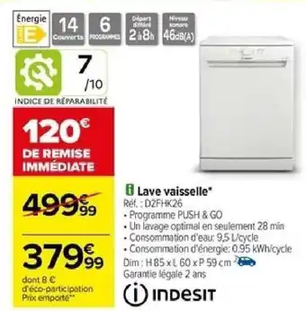 Carrefour Lave vaisselle* Réf. :D2FHK26 offre
