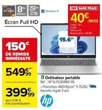 Carrefour il Ordinateur portable Ref.: HP 15-FC0041NF R5 offre