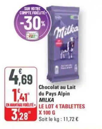 G20 Chocolat au Lait du Pays Alpin MILKA offre