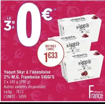 Géant Casino Yaourt Skyr à l'islandaise 2% M.G. Framboise SIGGI'S offre